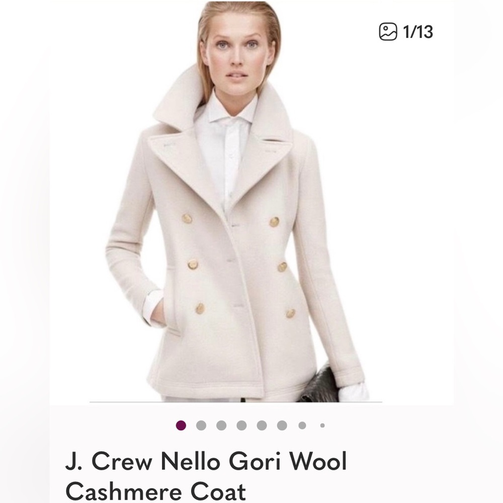 J. Crew Cream Cashmere Short Car Coat with Gold Accents